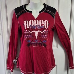 Rodeo City Tour Long Sleeve Fringe Tee - Red